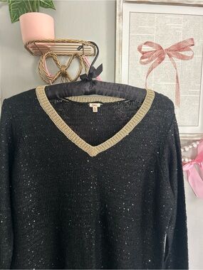 Reba Black & Gold Sequined Sweater XL